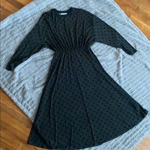 Green and black polka dot midi